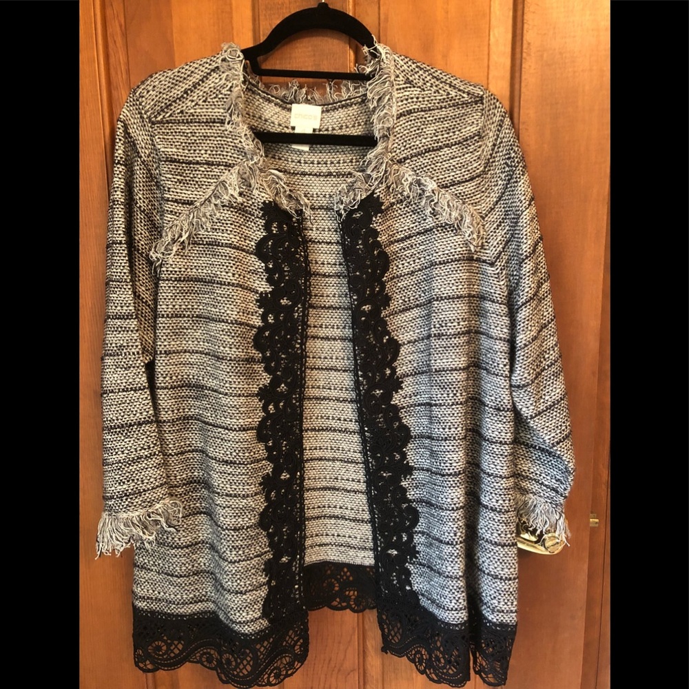 Chico’s lace black sweater cardigan jacket size 4
